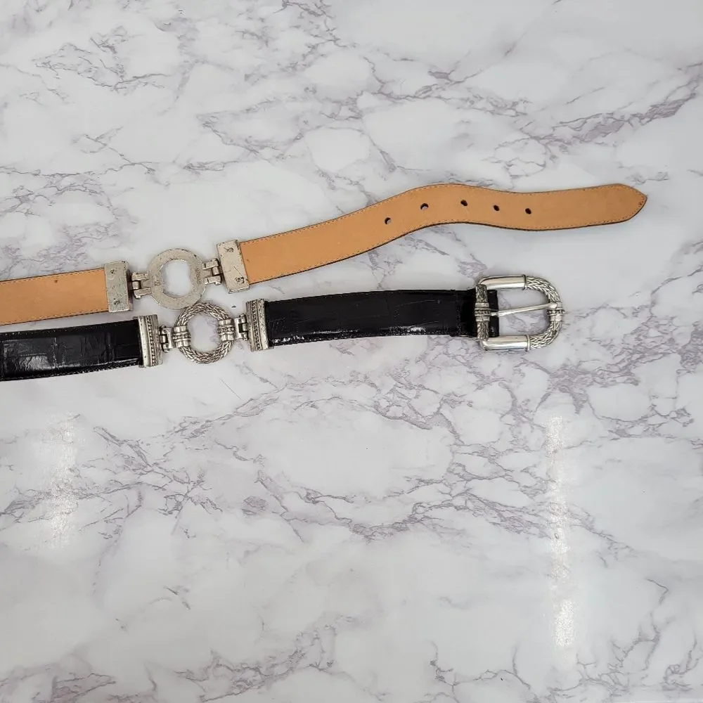 Vintage Black Italian Calfskin Leather Belt with Silver Tone Hardware